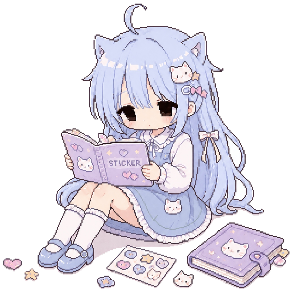 シール帳を眺める猫耳の少女